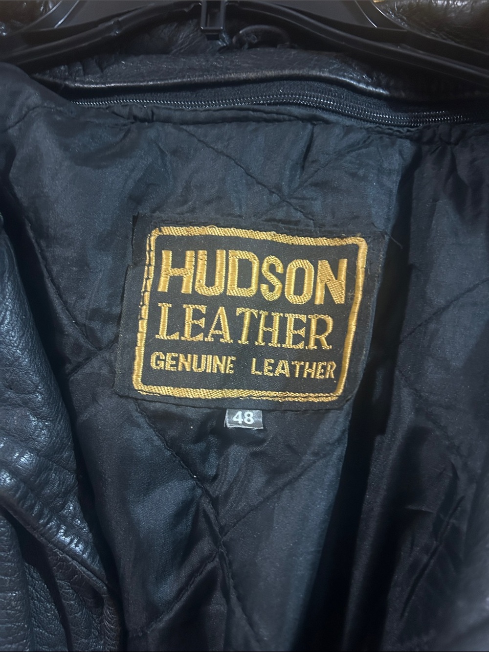 Hudson Jeans Black Leather Bomber Jacket with Gold Patch